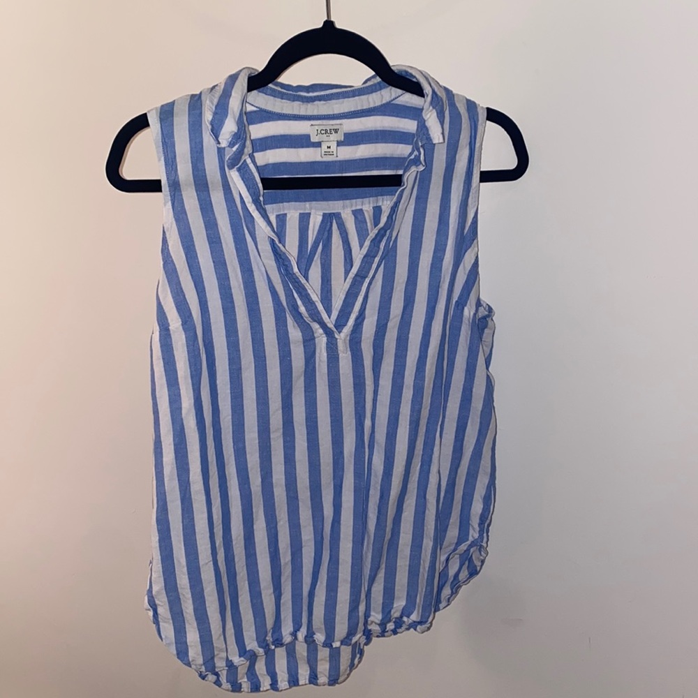 JCREW SLEEVELESS COLLARED STRIPED TOP
